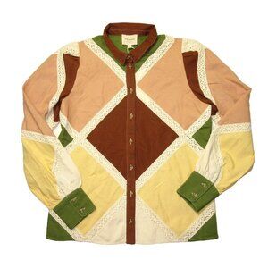 NWT Sezane Claudio Shirt in Multi Pastel Colorblock Button Down Top 36 / US 4